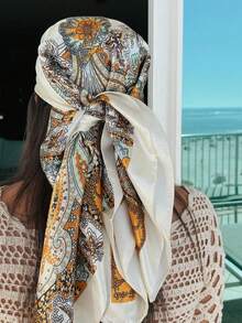 90cm Beach Accessories Printed Women Scarf Imitated Silk Muffler Sunscreen Silk Scarf Shawl Wrap Headscarf Beach Towel Bandana,Hair Band,Head Band Ideal For Dressing Up Your Look Winter Fall - A - View 23