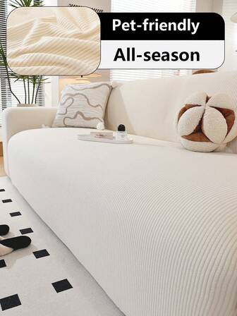 1pc Solid Color Minimalist Sofa Cushion Cover, High-End Non-Slip Living Room Slipcover, Machine/Hand Washable, Pet-Friendly, Suitable For All Seasons, Home, Kitchen, Bedroom, Office Use