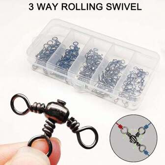 50Pcs/Lot 3 Ways Barrel Swivel Fishing Swivels Rolling Swivels Bearing Connector Solid Ring