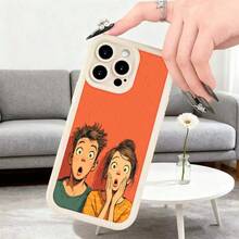 Cubierta de telefono con diseño de dibujos animados pareja sorprendida color rojo para uso diario en casa y oficinaAplicable a teléfonos Apple y Galaxy. - Burdeos - Ver 6
