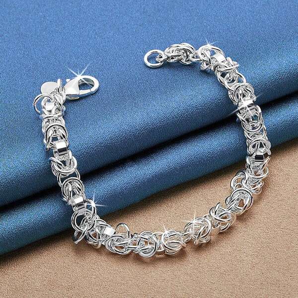 Pulsera de plata de ley 925 con diseño de múltiples aros circulares para mujer, accesorio de joyería para uso diario, regalo de cumpleaños, Día de San Valentín y fiestas