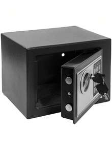 Pequeña caja fuerte de  electrónica con código digital y llave, incluye 2 llaves, soporte de pared y batería, apta para hogar, oficina, hotel - Negro - Ver 1