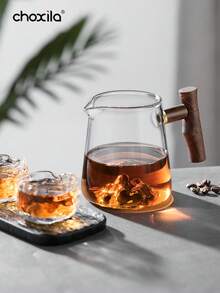 1pc Walnut Handle Coffee Pot, High-Temperature Resistant Glass Pot,Square Large-Capacity Coffee Pot, Unique Mountain-Shaped Design At The Bottom, Creative Coffee Pot Teapot