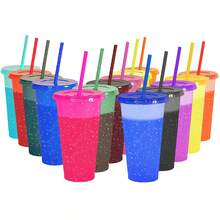 30 Piezas Vasos Mágicos con Purpurina de 710 ml que Cambian de Color al Contacto con Frío, con Tapa y Popote Reutilizable, Vasos de Plástico de Grado Alimenticio, Ideales para Fiestas, Hogar, Oficina y Eventos – Diseño Antideslizante, Duradero y Fácil de Limpiar - Purpurina de varios colores - Ver 8