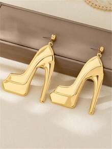 1 par de pendientes con forma de tacón alto únicos para mujer, pendientes con dijes personalizados - Amarillo Oro - Ver 6