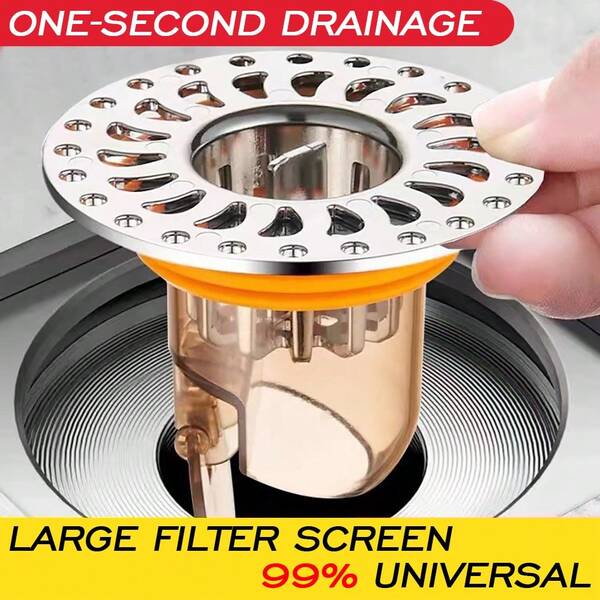 1pc Universal ABS+Silicone Drain Strainer, Silver Drain Cover, Easy Installation & Cleaning, Anti-Insect, Anti-Odor, Anti-Overflow Seal, Suitable For Hotel/Club/Home/Apartment Bathroom Shower Drain