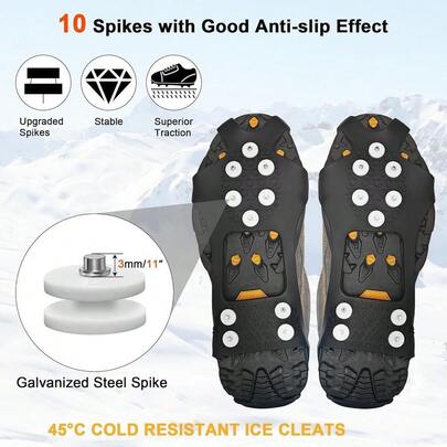 Snow Grips: 10 Nail Spikes, Stretchable Snow Grips For Men Women. Ideal For Winter Activities Like Walking, Running, H...