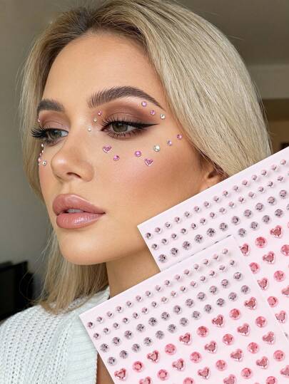 2PCS Silver White Rose Pink Sparkling Face Decoration Diamond, Pink Heart Shaped Hair Decoration Sparkling Diamond, Fake Nail Decoration Diamond Y2k Festival Party Daily Dress Up DIY Face Decoration Music Festival Makeup Ball Suitable Hair, Eyes, Face, Body Decoration Diamond