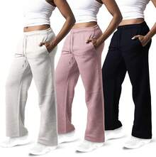 3 Pack Women's Wide Leg Sweatpants Workout And Yoga (Plus Sizes Available) ZQZF - Hitam / Ungu Muda / Abu-abu Muda - View 11
