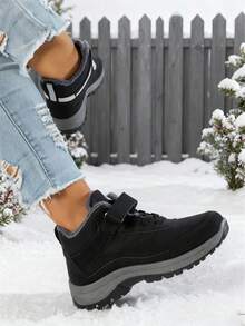 2026 Winter FuzzyChic Casual Sneakers, Unisex, Non-Slip, Waterproof, Wear-Resistant, Shock-Absorbing, Height-Increasing, All-Weather Warm Ankle Boots, Round Toe Design, Sporty Style, Perfect For Valentine's Day, Versatile Casual Shoes, A Must-Have For Sweet Girls And Tough Guys This Valentine's Day.Winter Wedding Fashion Snow Boots, Black Casual Shoes With A Vacation Vibe - 黑色 - 查看 6