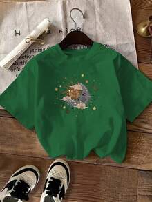 Camiseta Feminina Estampada Lua e Sol Minimalista - Verde - Visão 2