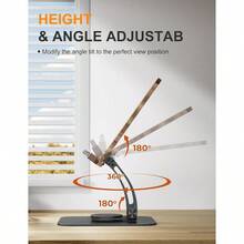 Book Stand For Reading Adjustable Book Holder With 360° Swivel Base Foldable Cookbook Stand Recipe Book Holder With Elastic Page Clips For Music Scores Recipe Magazines Laptop - Gray - View 4