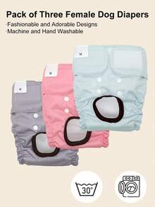 3pcs Black, Gray, Brown Reusable & Washable Dog Diapers, High Quality Female Dog Pads Suitable For Small & Medium Breeds, Puppies, Girls - Multicolor - View 17