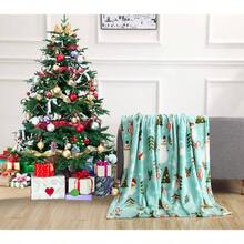 Luxury Velvet Soft Prints Fleece Blanket - Holiday Theme Home Dcor Fuzzy Warm And Cozy Throws Winter Bedding, Couch And, 50x 60 Inch, Santa Snowman Teal - 50 In X 60 In + Santa Snowman Teal - View 2