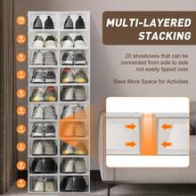 20PCS Front Opening Plastic Shoe Boxes Underbed Storage Clear Stackable Shoe Box - White - View 2