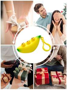 New Creative Funny Interestings Queeze Bean Decompression Keychain Cute Fun Key Ring Three-Eyed Banana Squeeze Keychain Decompression Venting Popping Eyes Simulation Banana Keychain Pendant Decompression Artifact Car Keychain Gift - Multicolor - View 7