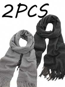 Cachecol feminino elegante e macio com franjas, em cores sólidas (1 peça, 2 peças ou 4 peças), à prova de vento e quente, estilo universitário, ideal para a transição entre estações, uso diário ou como presente para casais, pais e amigos. Disponível em duas opções: regular e grosso. - A - Ver 27