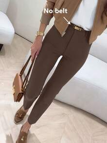 1pc Solid Color Polyester (Polyester) Zipper Women's Cropped Pants, Suitable For Office, Vacation, Daily Wear, Spring, Summer, Autumn