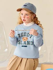 mini bala Áo nỉ cho bé gái, lớp dài tay mềm mại, phối đồ mùa thu - xám xanh - Xem 2