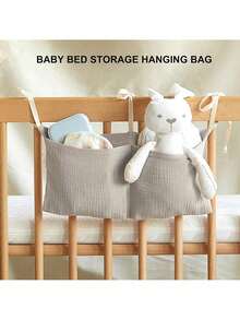 1 pieza Bolsa de almacenamiento de pañales para cuna de bebé, Bolsa de pañales para el lado de la cama del bebé, Bolsa colgante para cochecito con doble bolsillo, Bolsa de pañales con doble compartimento para biberón, mordedor, juguete, regalo para baby shower - Multicolor - Ver 3