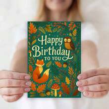 بطاقة تهنئة عيد ميلاد سعيد مع ظرف - تصميم ثعلب وبومة في الغابة، مثالية للمحبين للطبيعة والأصدقاء، مناسبة لاحتفالات عيد الميلاد، بطاقة تهنئة - متعدد الألوان - مشاهدة 2