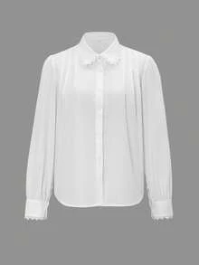 Sonniges, mädchenhaftes Herbst Damen Weihnachts Lässig Straßen Pendler Koreanischer Stil Loose Einfarbig Langarm Baumwolle Weiß Hemd