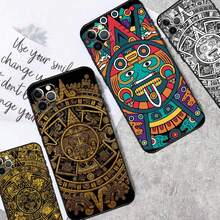 Funda de teléfono con diseño de calendario maya y piedra nativa compatible con iPhone 13, 14, 15, 16 Pro Max Plus, 11, 12 Pro Max, 7, 8, X, XS, XR, 12, 13 Mini, así como con Galaxy S17, S17 Pro y S17 Pro Max - A855 - Ver 1