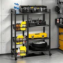 A 4-Layer Black Metal Storage Rack With Wheels - A Multi-Functional Vegetable Rack For The Kitchen And Pantry, Featuring 3 Metal Baskets, Kitchen Storage Items And Storage Cabinets - màu đen - Xem 6