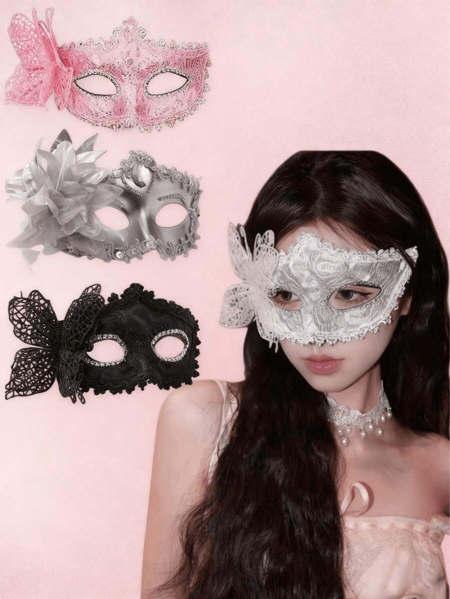 1件装节日面具，公主化装舞会面具，成人女士嘉年华派对半脸面具，情人节白色羽毛蝴蝶半脸眼罩，表演道具 - 彩色 - 查看 1