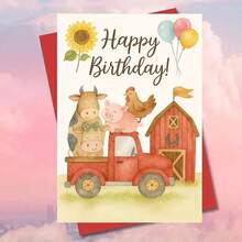 بطاقة تهنئة جذابة بحيوانات المزرعة مع ظرف (11 سم * 16 سم) - تصميم "أطيب التمنيات بعيد الميلاد"، منظر المزرعة مع الشاحنة الحمراء والزهور دوار الشمس، مثالية للعائلة والأصدقاء، مناسبة لاحتفالات عيد الميلاد، بطاقة تهنئة عيد الميلاد | منظر المزرعة | بطاقة ورقية