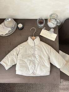 INS Baby Girls' Apricot Casual Minimalist Stand Collar Quilted Warm Jacket, Winter - Apricot - View 8