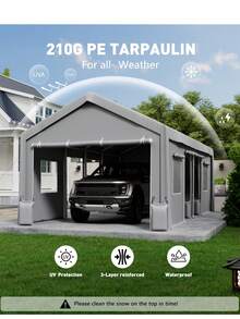 Techigher Carport Replacement Canopy Cover, Garage Tent Shelter Tarp, Heavy-Duty Waterproof & UV Protected, Easy Installation (Frame Not Included) - Grey - View 7
