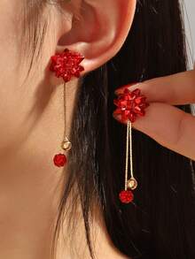 1 Pair New Minimalist Festive Christmas Flower Front & Back Earrings, Christmas Gift For Women - Multicolor - View 5