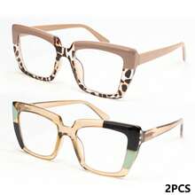 Juego de 4 piezas/3 piezas/2 piezas de gafas de lectura con marco grande de moda, cómodas con bisagras de resorte, colores únicos para combinar con tus atuendos diarios - Té + medio polvo - Ver 15