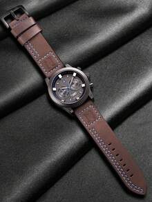 NSNEVER STOP 1pc Men's Personalized Stylish Calendar Luminous Leather Strap Watch, Suitable For Daily Life, Business Events, Holidays, Birthday Gifts, Valentine's Day Gifts, Father's Day Gifts, Halloween Gifts, Christmas Gifts, - Brown - View 4