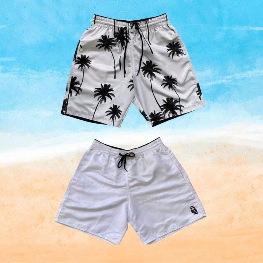 Set Of 2 Men's Tactel Shorts With Pockets - Beachwear, Gym, Pool - White and White - View 1