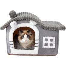 Bear Cat Houses For Indoor Cats, Chimney Cute Cat Bed Cave, Enough Interior Space, Cartoon Soft Pet House Up To 3-7 Lbs Kitten, Gray,28012598 - 藏蓝色 - 查看 1