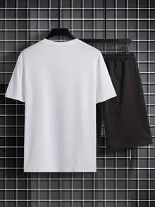 Conjunto casual cómodo de 2 piezas para hombre con estampado de OSO, camiseta de manga corta y pantalones cortos, ropa fresca, versátil y cómoda para el verano. - Blanco - Ver 3