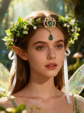 1件波西米亚浪漫仿藤水晶水钻花环新娘发饰，适合森林仙子装扮、头饰、皇冠、头饰