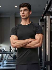3pcs Men's Compression Short Sleeve Shirts, Breathable Quick Dry Base Layer Tight Fit Sports T-Shirts, High Elastic Solid Color Crew Neck Tops, Suitable For Gym, Running, Casual And Outdoor Activities Black Summer - Black - View 5