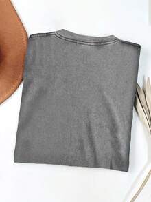 230g Washed Women's Retro 90s Animal Gift For Tiger Lover Wild Cat Graphic Oversize Vintage Washed Black Short Sleeve Cotton T-Shirt - Grey - View 2