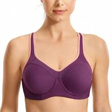 SYROKAN Women's Full Support High Impact Racerback Lightly Lined Underwire Sports Bra - Dark Purple - 查看 1