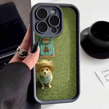 Cubierta de telefono con borde negro verde con estampado de perro con sombrero y maleta vintage para uso diario - Blanco - Ver 3