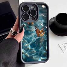 Cubierta de teléfono con borde negro diseño de mariposa sobre agua azul para uso diario y estilo moderno - Burdeos - Ver 3