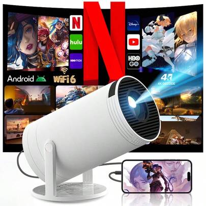 Nouveau projecteur portable S100 pour 2025, 130 lumens ANSI natif 720P, compatible avec connexion USB sans fil WiFi 6.0/BT5.4, convient pour home cinéma/assistant TV/fête/extérieur/cadeau