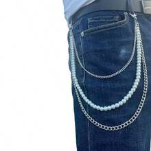 Layered Pants Wallet Chain For Men Women  Vintage Pearl Wallet Chain Dainty Fashion Street Jeans Punk Keychain Jewelry Clothing Accessories - A - 查看 2