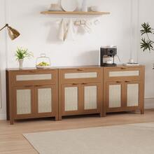 PtioHavn Aparador De Ratán, Mueble De Almacenamiento De Madera Con Estantes Ajustables, Cajones y Puertas De Ratán Para La Entrada / Sala De Estar / Cafetería En El Pasillo. - Roble oscuro - Ver 6