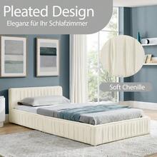 Double Bed 140*200cm, With Soft Chenille Velvet Cover, Made Of -Eucalyptus Wood And Stable Iron Frame, Easy To Assemble, Dark Grey (Mattress Not Included) - Beige + Chenille + 90*200cm - View 3