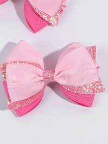 2pcs/Set Girls' Pink Satin Bow Hair Clips, Girls' Hair Accessories, Alligator Clips, Casual Sweet Cute Bow Hair Clips, Shiny Bow Hair Clips, Daily Hair Accessories - Multicolor - View 3