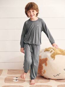 mini bala Conjunto de ropa de casa para niños, pijama suave y transpirable, conjunto acogedor de otoño - gris oscuro - Ver 1